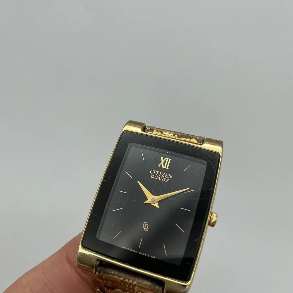 Vintage Citizen Mens Watch 25mm Black Dial Gold Tone 1022-H14231 New Battery 8